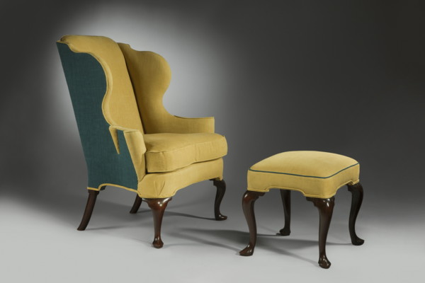 A rare early 18th century mahogany Wing Chair and Stool